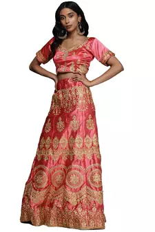 Pink diamond satin semi stitched lehenga