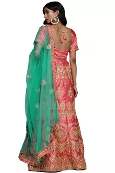 Pink diamond satin semi stitched lehenga