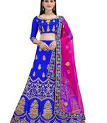 Royal-blue diamond satin semi stitched lehenga
