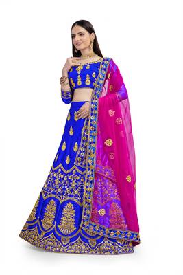 Royal-blue diamond satin semi stitched lehenga 2