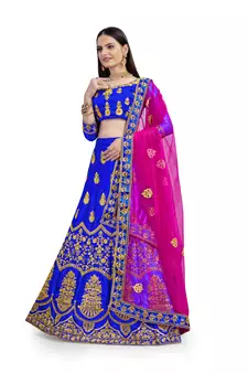 Royal-blue diamond satin semi stitched lehenga