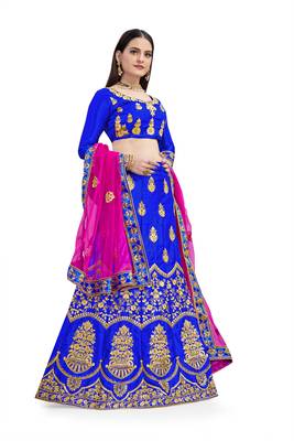Royal-blue diamond satin semi stitched lehenga 3