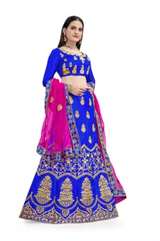 Royal-blue diamond satin semi stitched lehenga