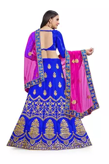 Royal-blue diamond satin semi stitched lehenga