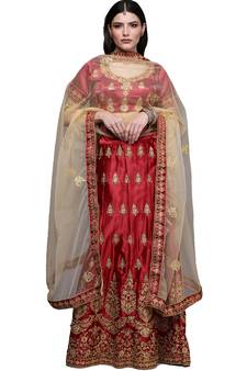 Maroon diamond satin semi stitched lehenga