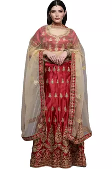Maroon diamond satin semi stitched lehenga