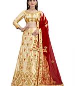 Cream diamond satin semi stitched lehenga