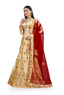 Cream diamond satin semi stitched lehenga 2