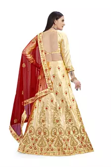 Cream diamond satin semi stitched lehenga