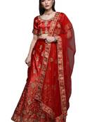 Red diamond satin semi stitched lehenga