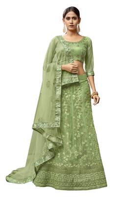Light-green embroidered net semi stitched lehenga 1