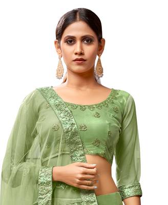 Light-green embroidered net semi stitched lehenga 2