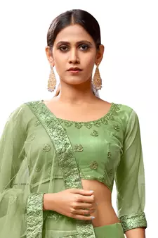 Light-green embroidered net semi stitched lehenga