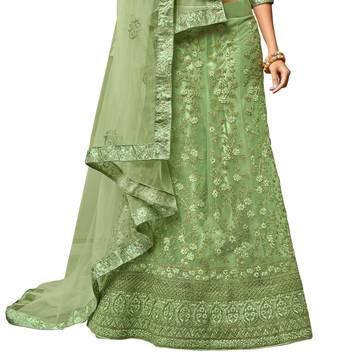 Light-green embroidered net semi stitched lehenga 3