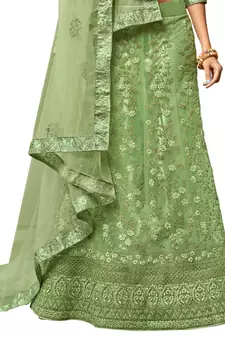 Light-green embroidered net semi stitched lehenga