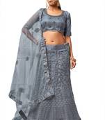 Grey embroidered net semi stitched lehenga