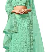 Sea-green embroidered net semi stitched lehenga