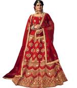 Red diamond velvet semi stitched lehenga