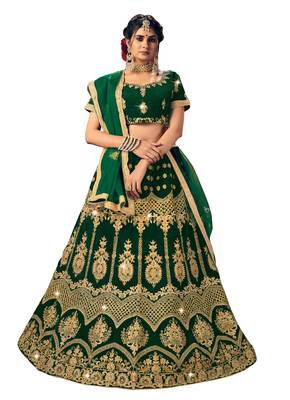 Green diamond velvet semi stitched lehenga 1