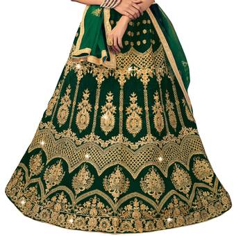 Green diamond velvet semi stitched lehenga 2