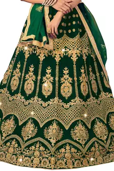 Green diamond velvet semi stitched lehenga