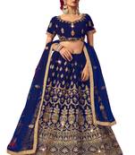 Blue diamond velvet semi stitched lehenga