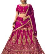 Pink diamond velvet semi stitched lehenga