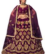 Purple diamond velvet semi stitched lehenga