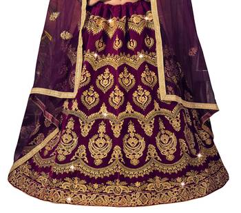 Purple diamond velvet semi stitched lehenga 2
