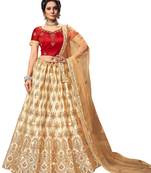 Beige diamond satin semi stitched lehenga