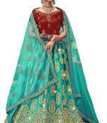 Light-green diamond satin semi stitched lehenga