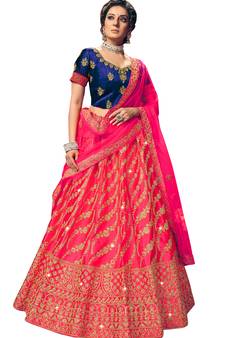 Pink diamond satin semi stitched lehenga