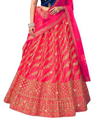 Pink diamond satin semi stitched lehenga 2