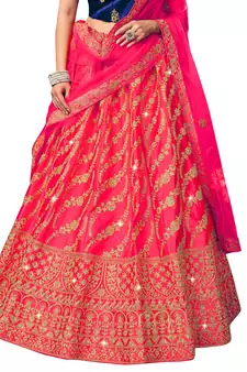 Pink diamond satin semi stitched lehenga