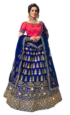 Blue diamond satin semi stitched lehenga 1