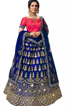 Blue diamond satin semi stitched lehenga