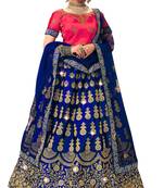 Blue diamond satin semi stitched lehenga