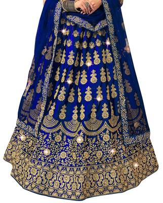Blue diamond satin semi stitched lehenga 2
