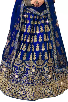 Blue diamond satin semi stitched lehenga