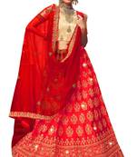 Red diamond satin semi stitched lehenga
