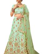 Light-green mirror satin semi stitched lehenga