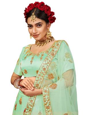 Light-green mirror satin semi stitched lehenga 2