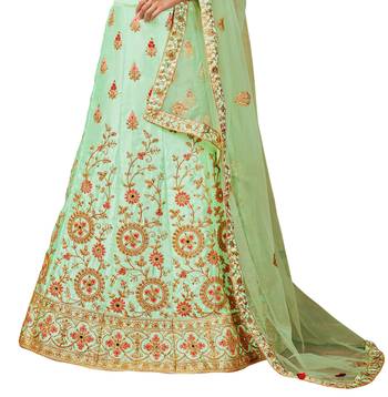 Light-green mirror satin semi stitched lehenga 3