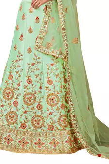 Light-green mirror satin semi stitched lehenga