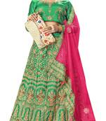 Green diamond satin semi stitched lehenga