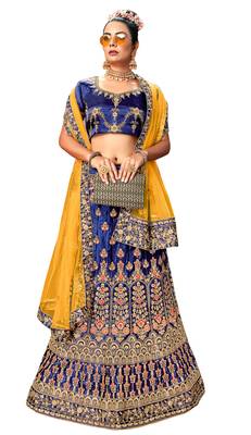 Blue diamond satin semi stitched lehenga 1
