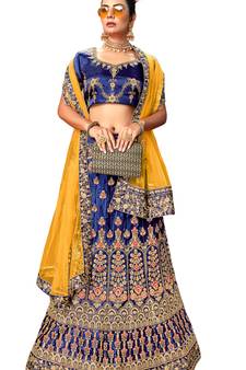 Blue diamond satin semi stitched lehenga
