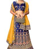 Blue diamond satin semi stitched lehenga