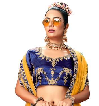 Blue diamond satin semi stitched lehenga 2