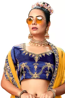 Blue diamond satin semi stitched lehenga